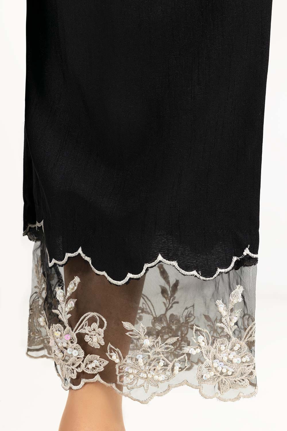 Black Embroidered Raw Silk Trousers - Image 3