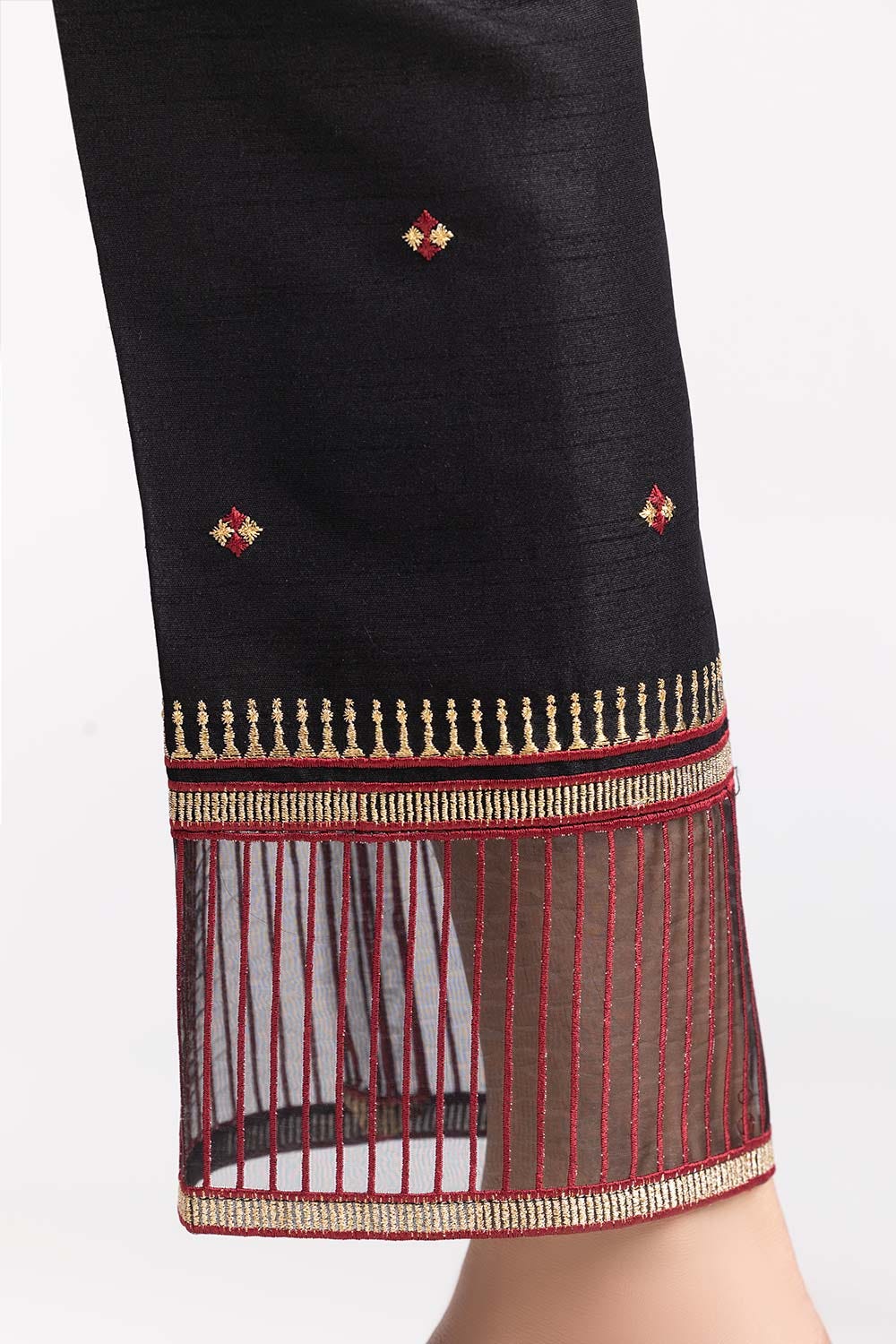 Black Embroidered Raw Silk Trousers - Image 3