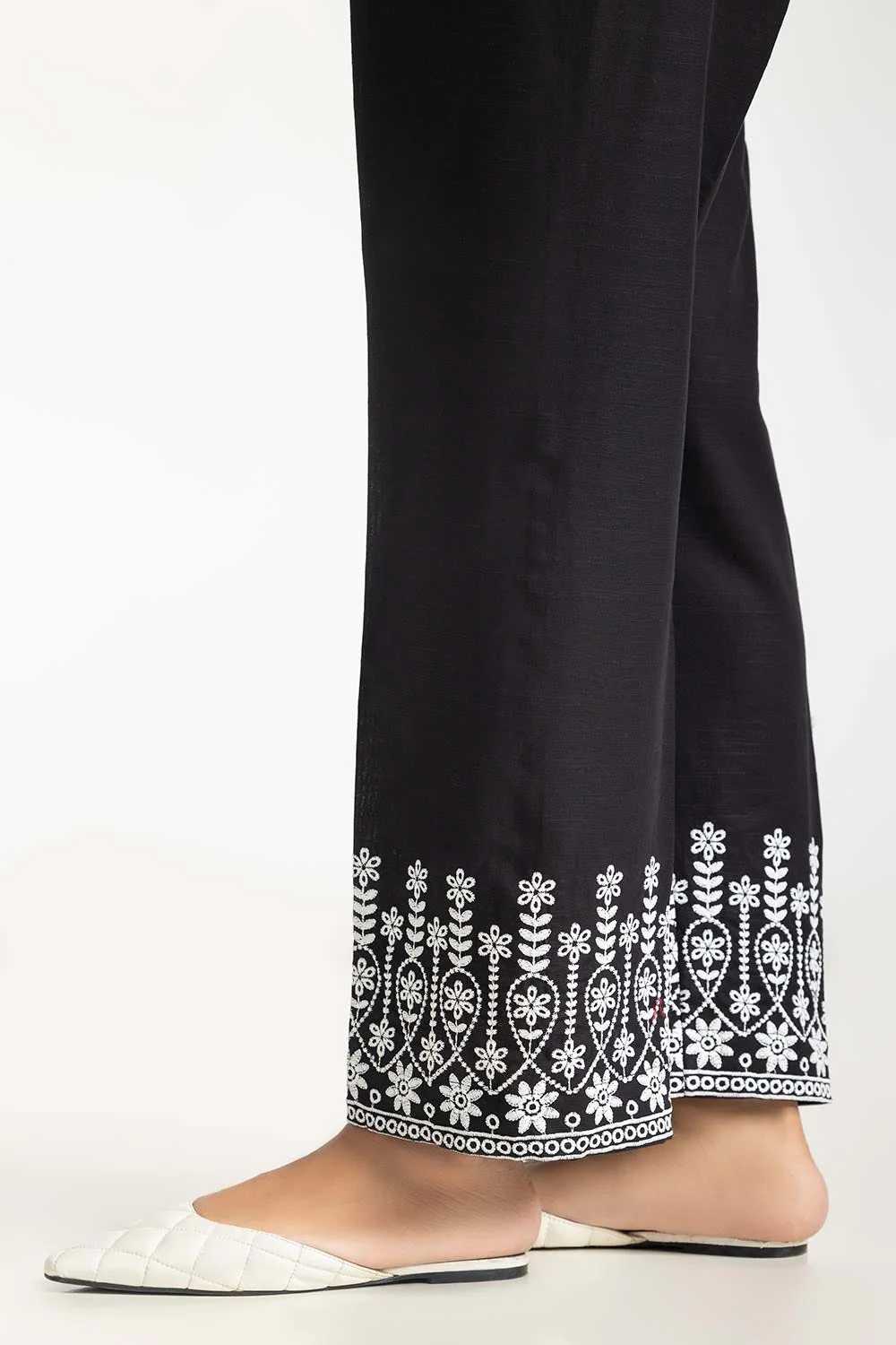 Black Khaddar Embroidered Trouser - Image 2
