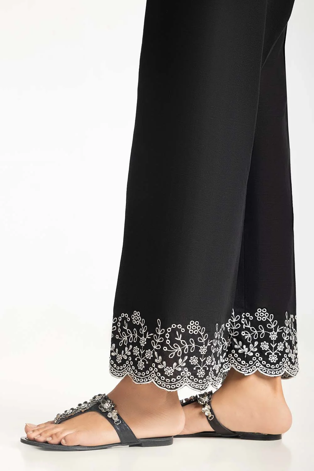 Black Khaddar Embroidered Trouser - Image 2