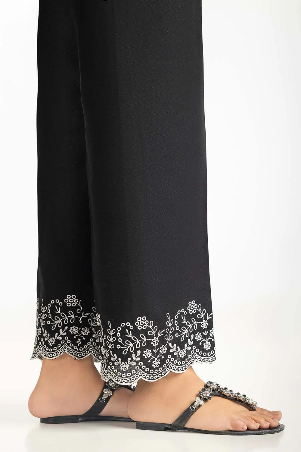 Black Khaddar Embroidered Trouser - Image 3