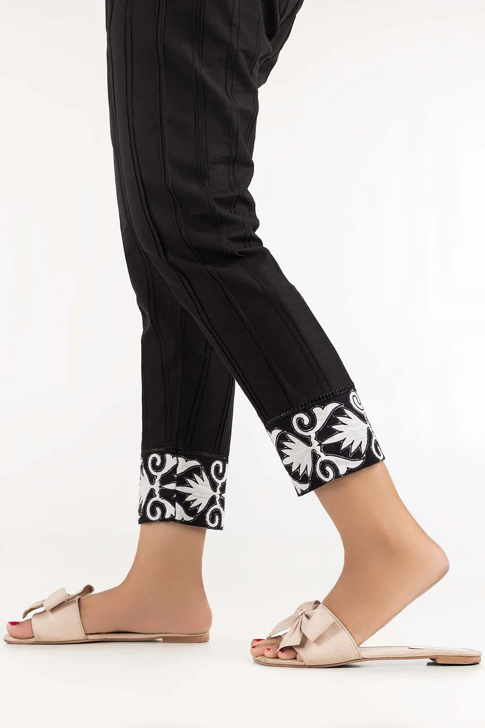 Black Khaddar Embroidered Trousers
