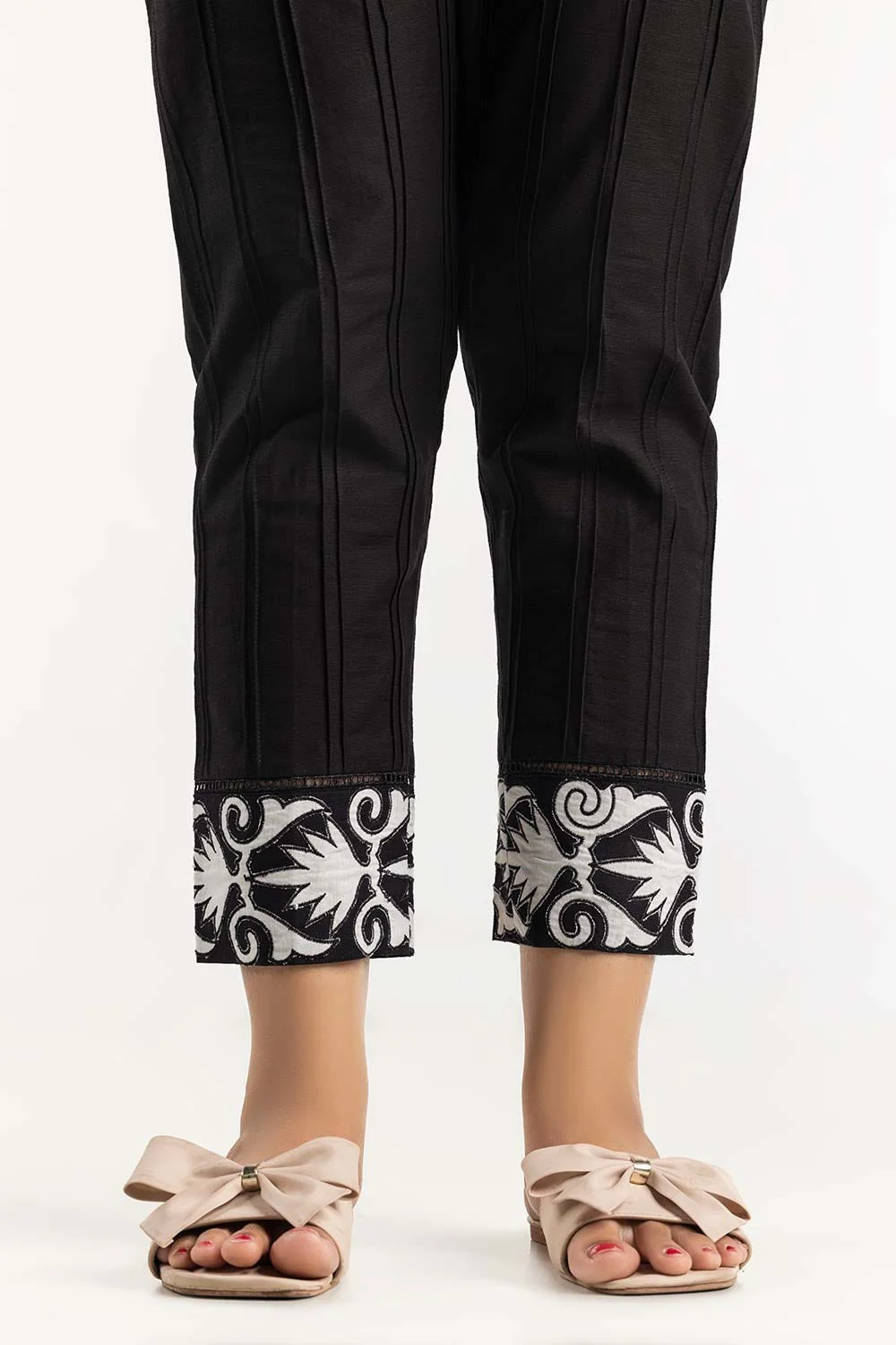 Black Khaddar Embroidered Trousers - Image 2