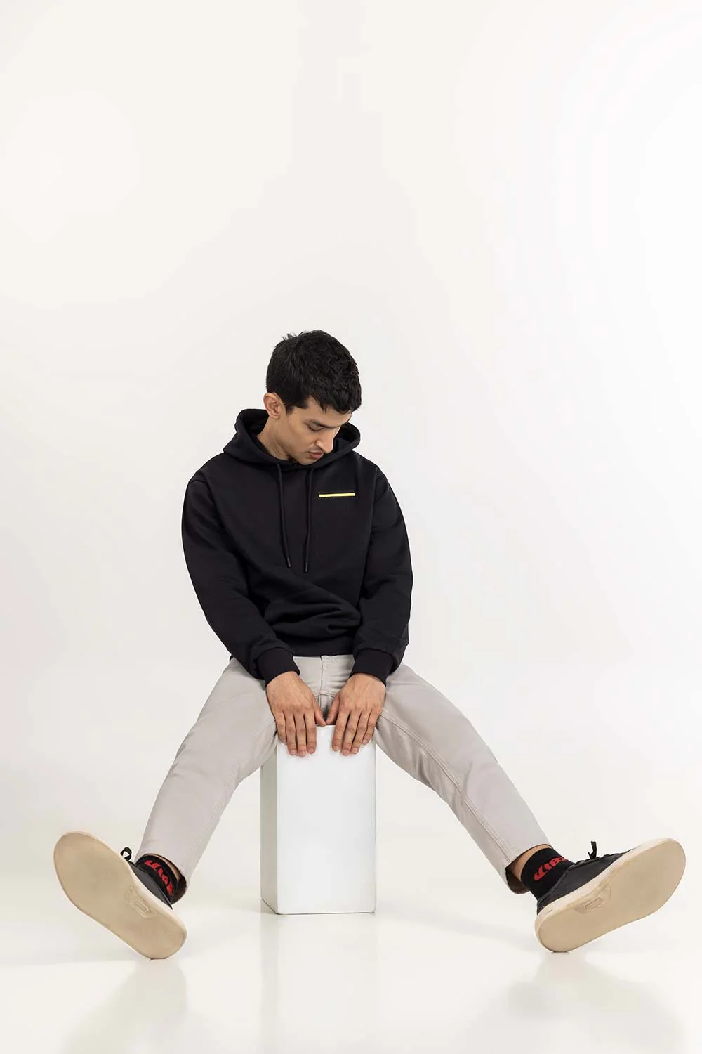 Black Knit Regular Hoodie