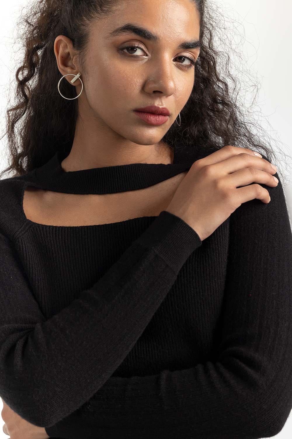 Black Neck Cutout Sweater - Image 5