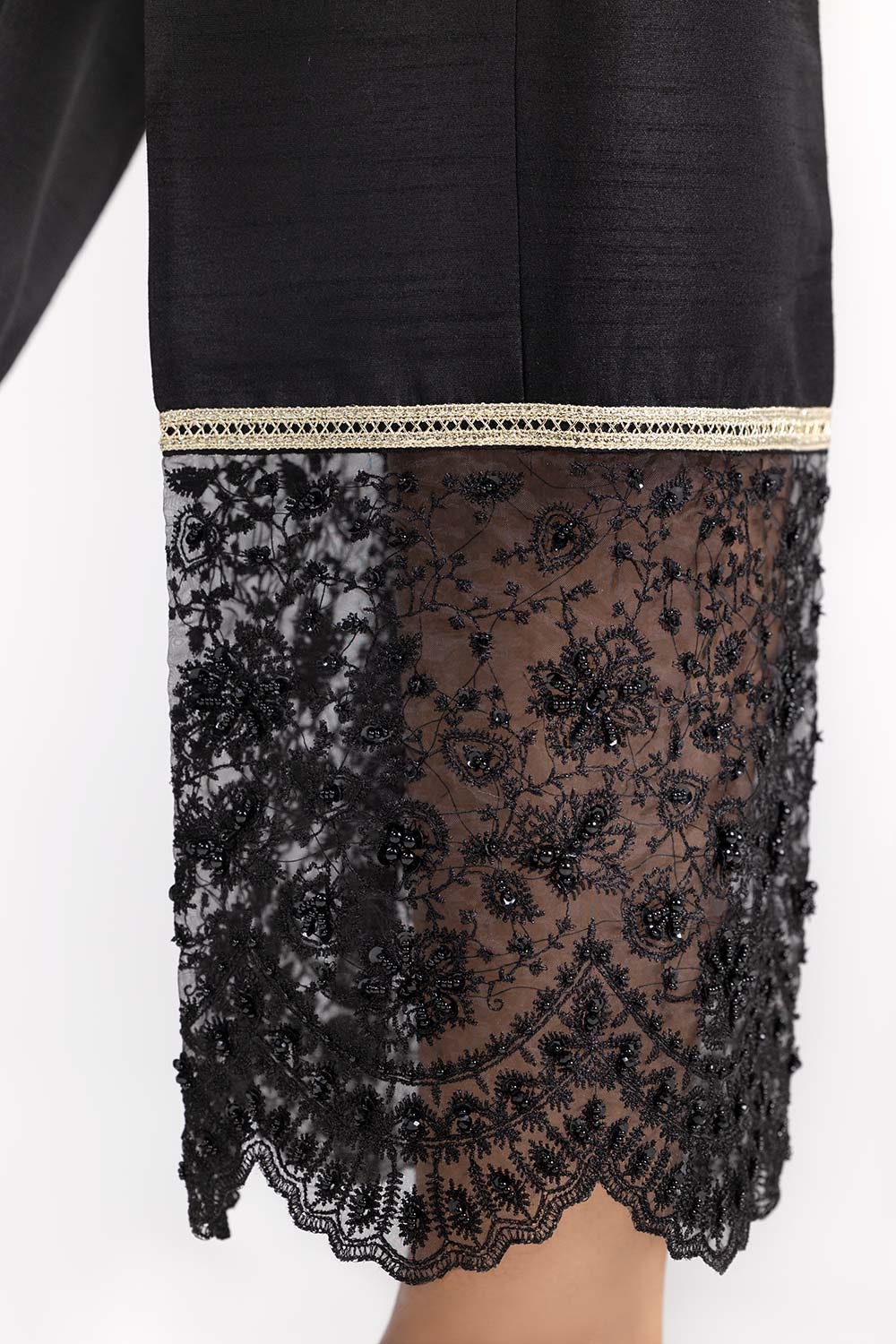 Black Raw Silk Embroidered Trousers - Image 3