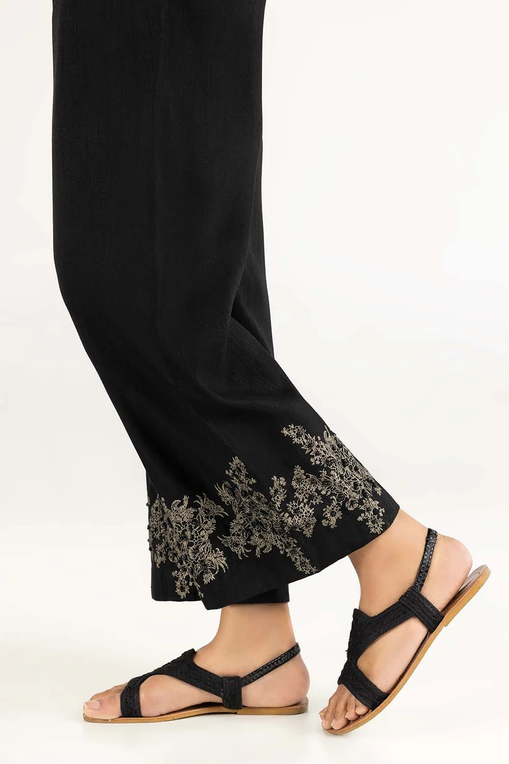 Black Raw Silk Screen Printed Trousers