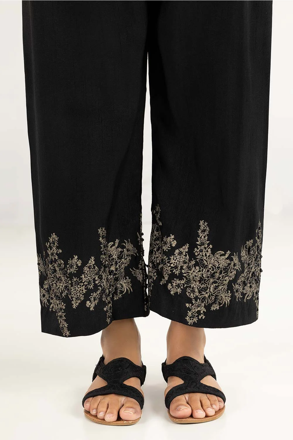 Black Raw Silk Screen Printed Trousers - Image 2