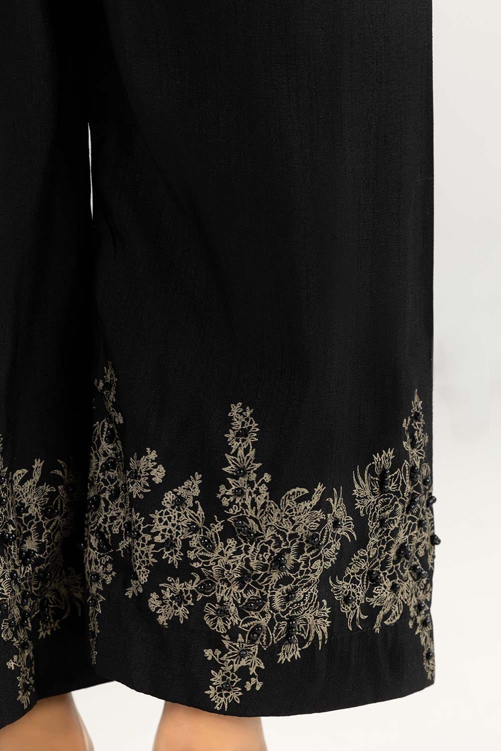Black Raw Silk Screen Printed Trousers - Image 3