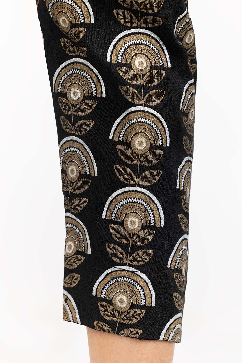 Black Raw Silk Screen Printed Trousers - Image 3