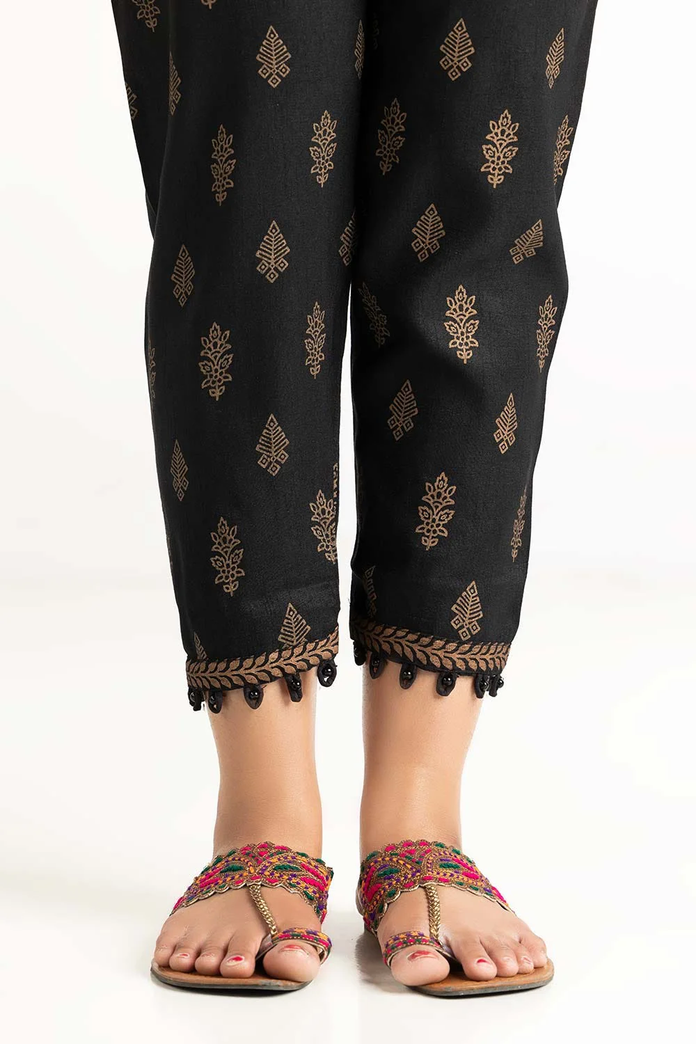 Black Raw Silk Screen Printed Trousers - Image 2