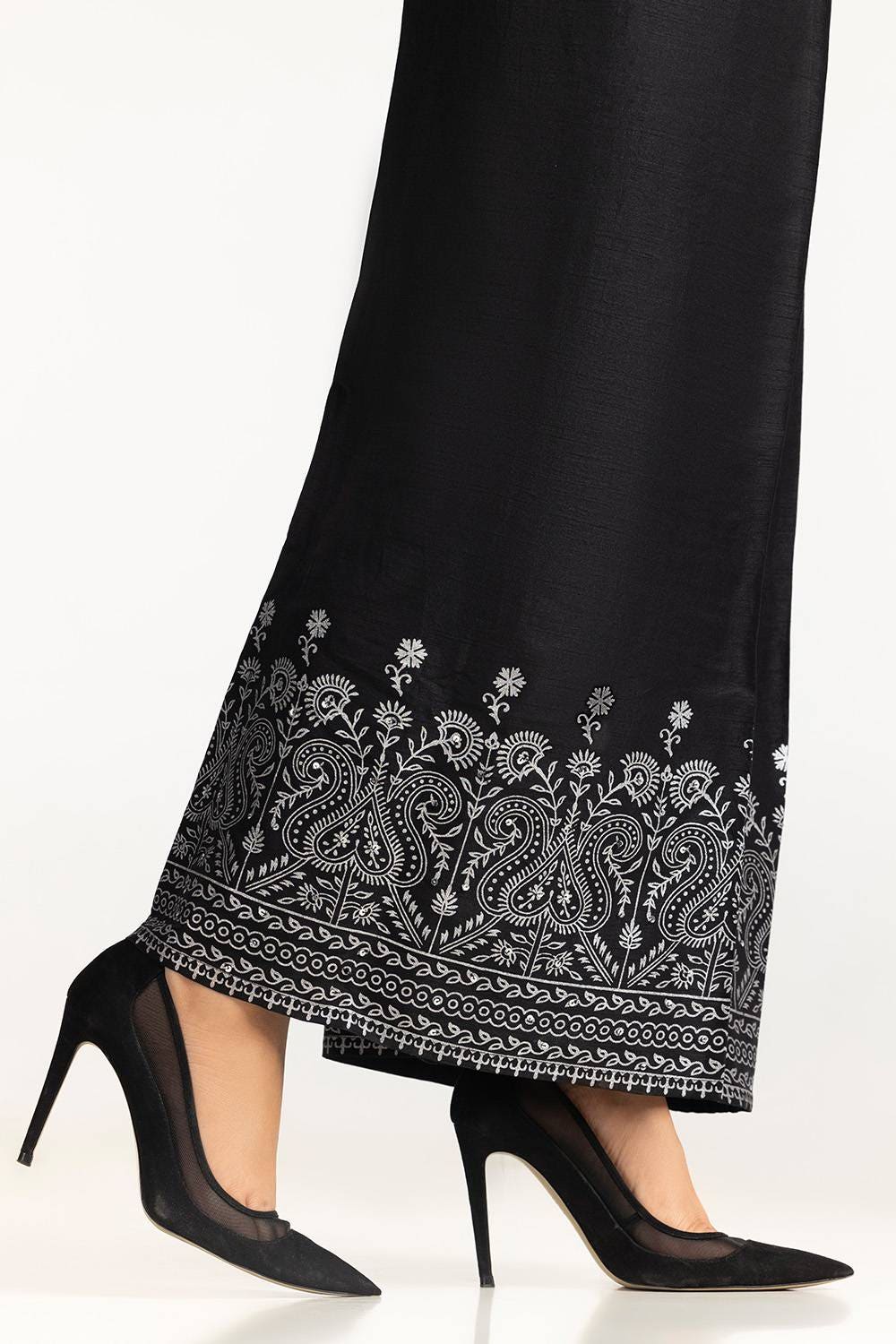 Black Rawsilk Block Printed Trouser - Image 3