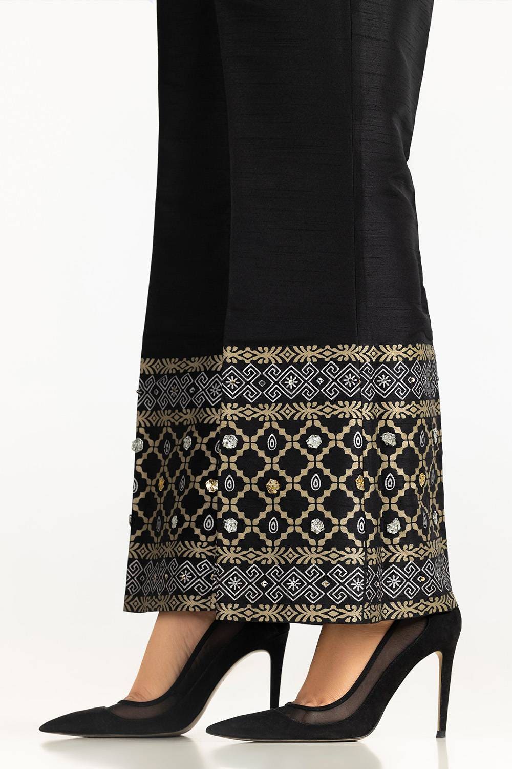 Black Rawsilk Block Printed Trouser - Image 2