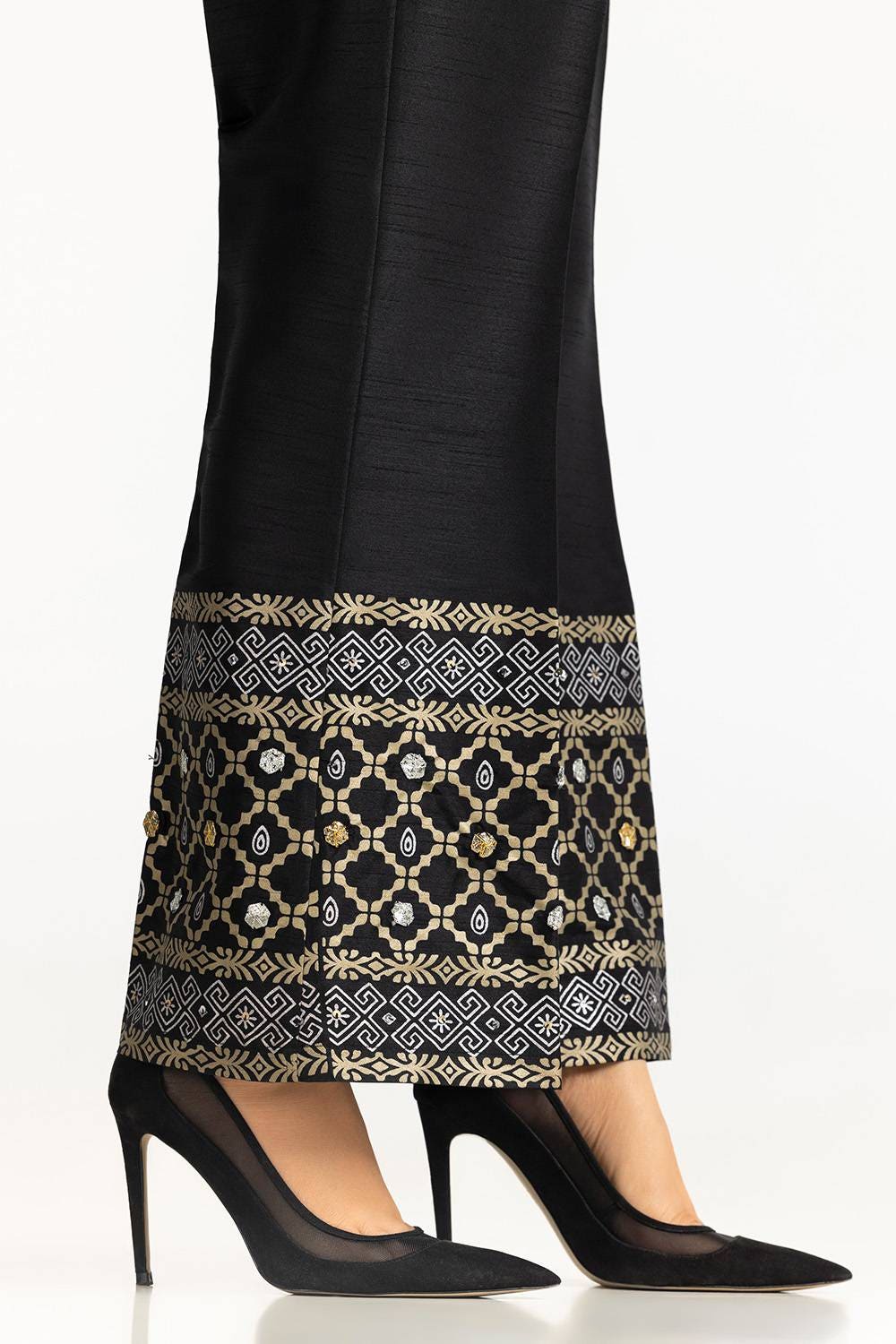 Black Rawsilk Block Printed Trouser - Image 3