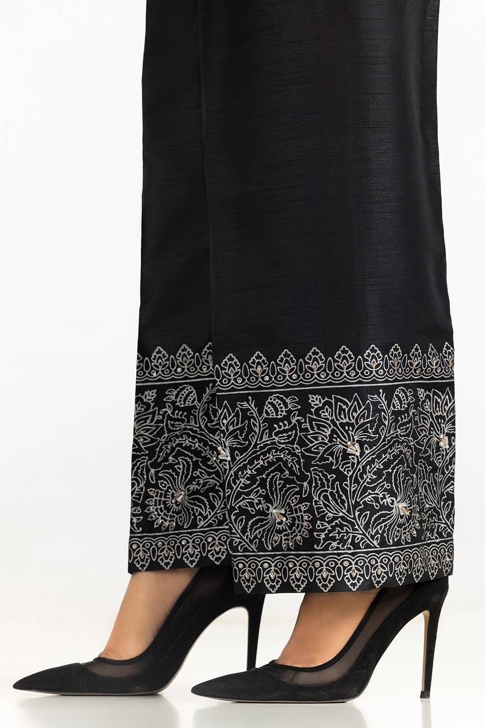 Black Rawsilk Block Printed Trouser - Image 3