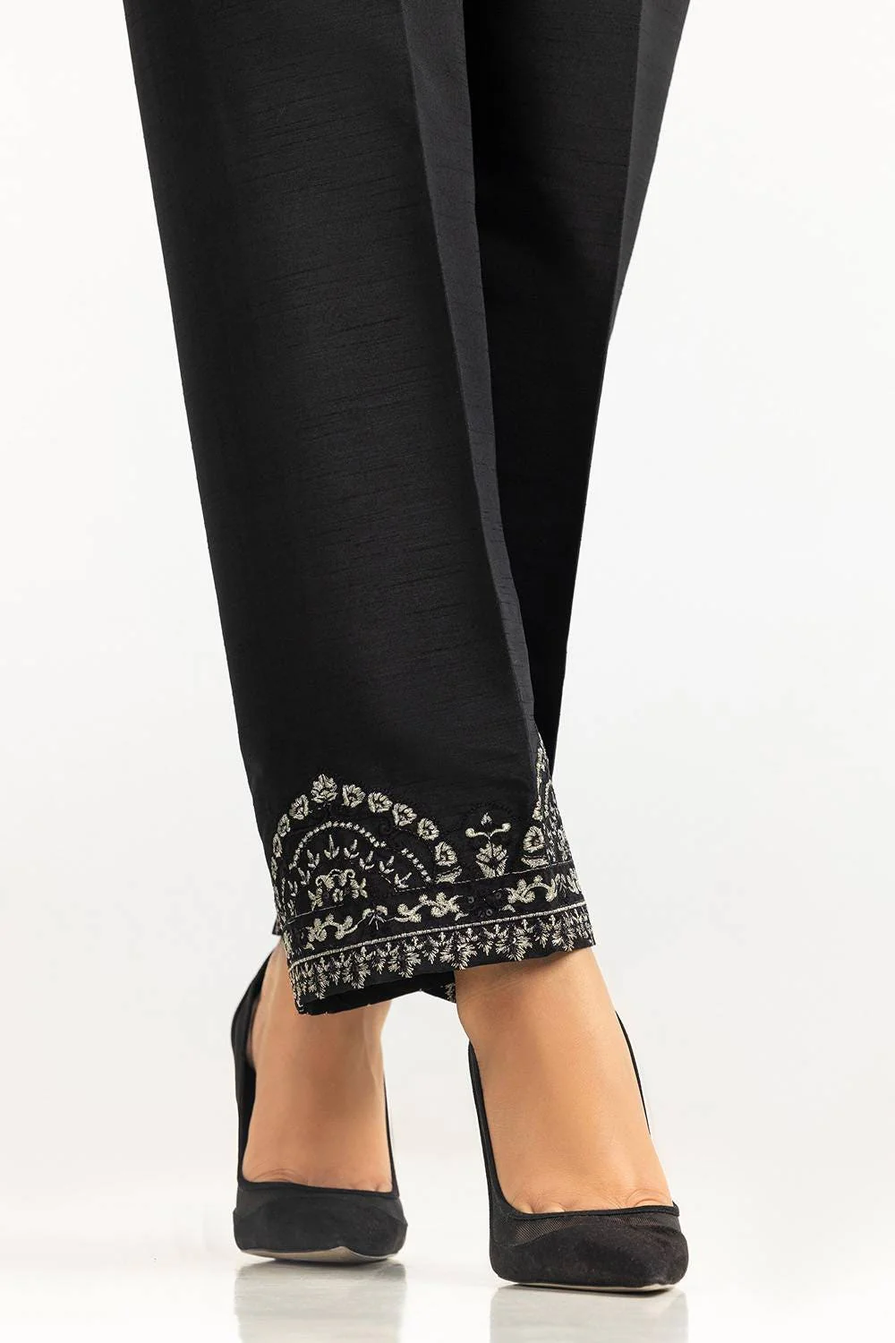 Black Rawsilk Embroidered Trouser