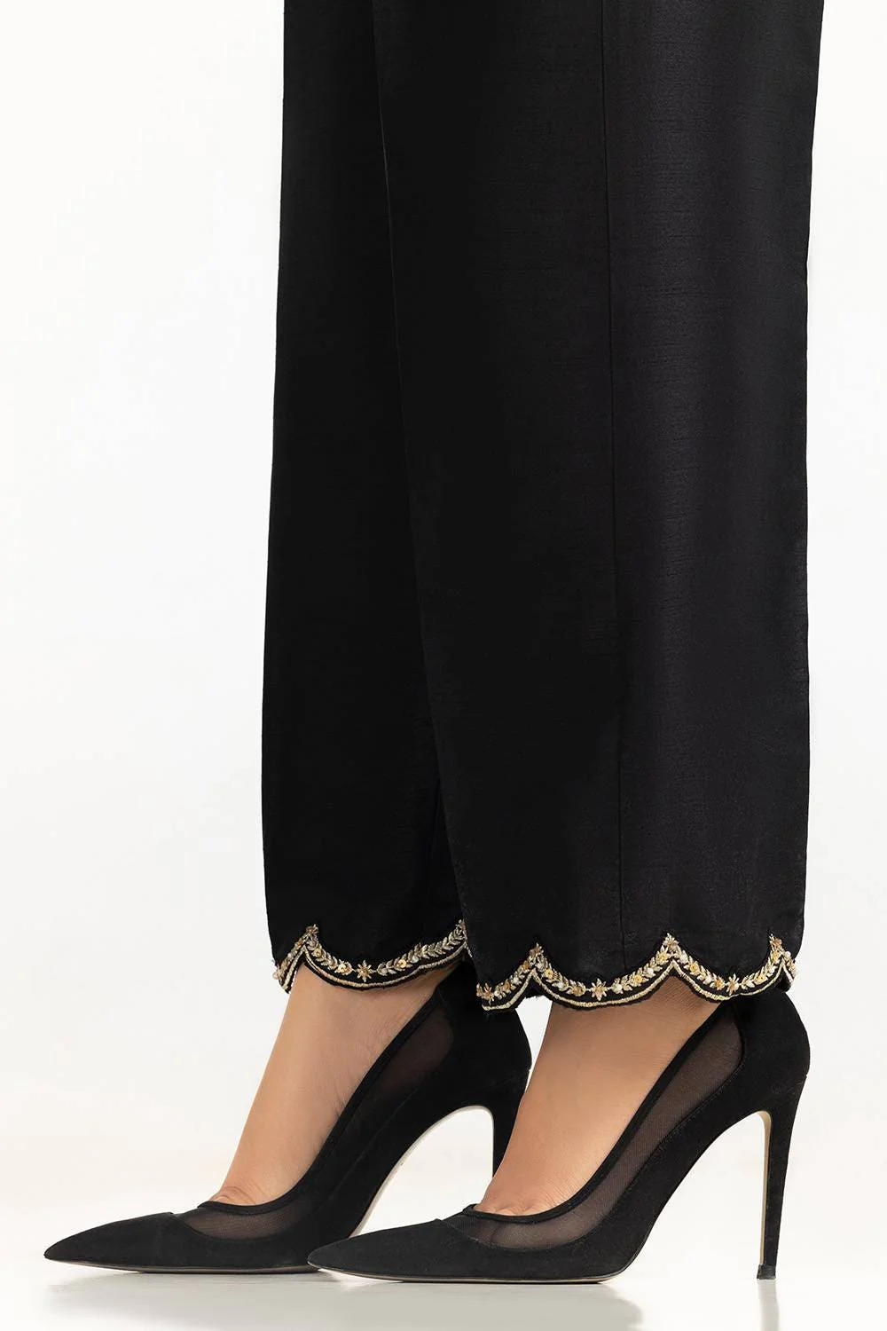 Black Rawsilk Embroidered Trouser - Image 3