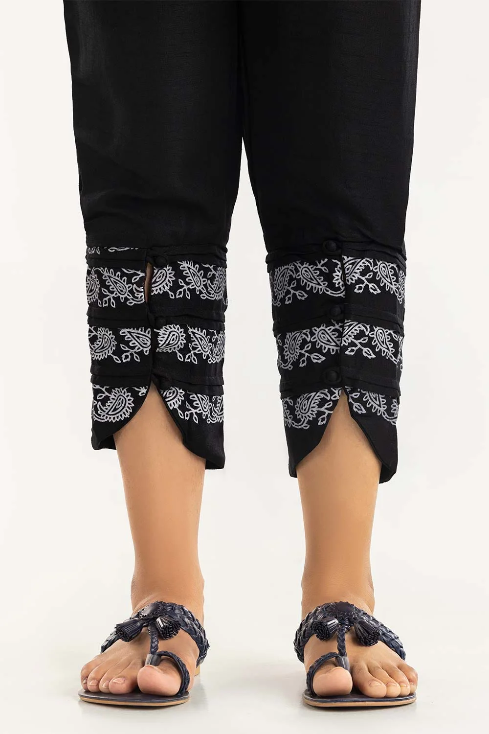 Black Screen Printed Raw Silk Pants - Image 2