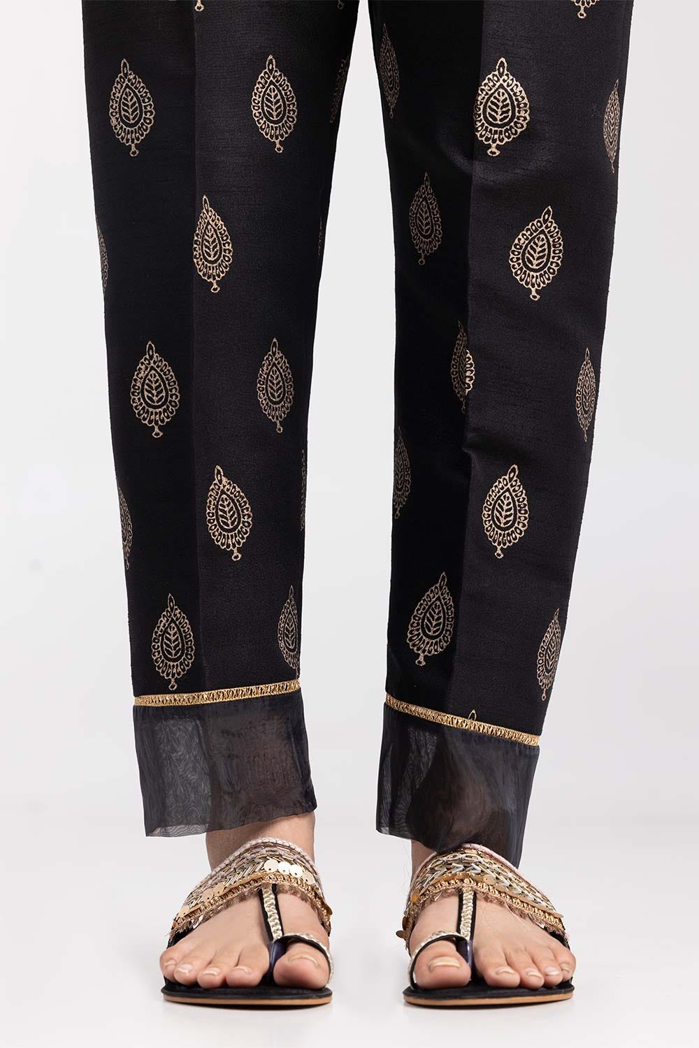 Black Screen Printed Raw Silk Trousers - Image 2