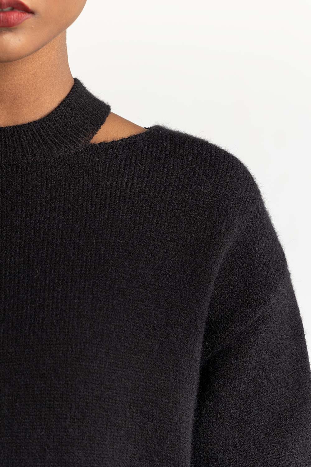 Black Shoulder Cutout Sweater - Image 4
