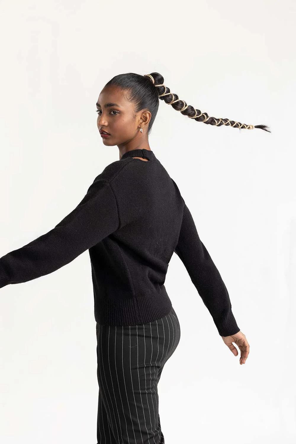 Black Shoulder Cutout Sweater - Image 5