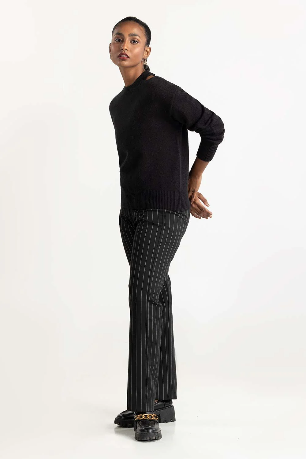 Black Shoulder Cutout Sweater - Image 6