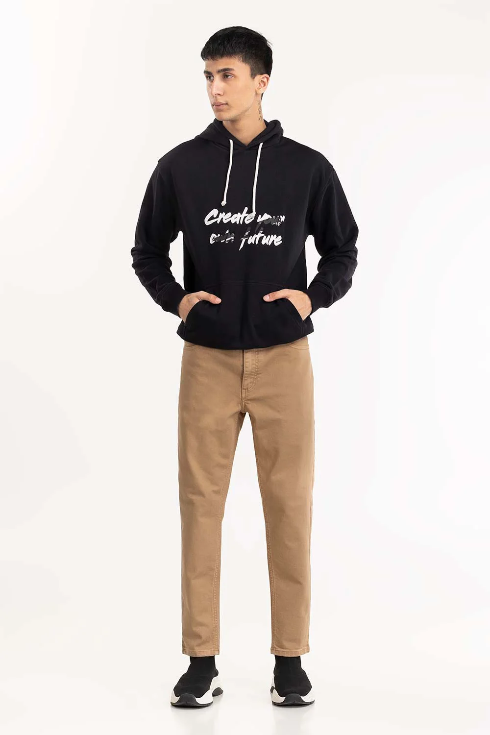 Black Slogan Print Hoodie