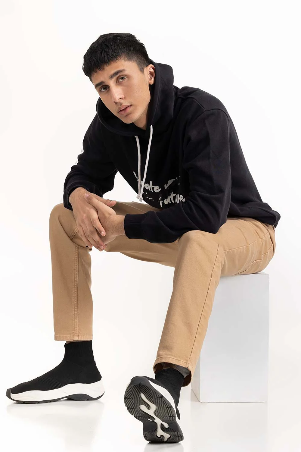 Black Slogan Print Hoodie - Image 2