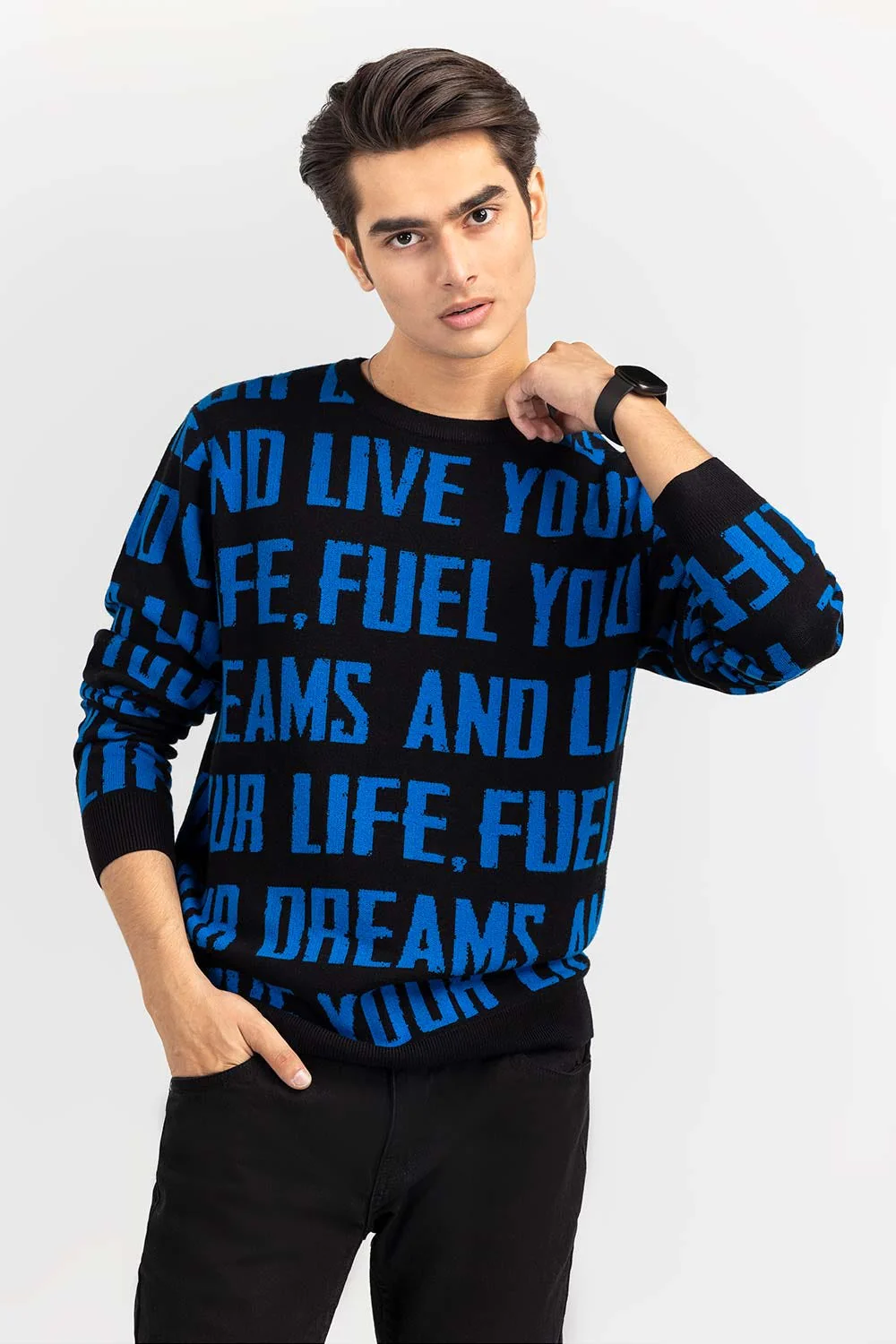 Black Text Crew Neck Sweater - Image 2