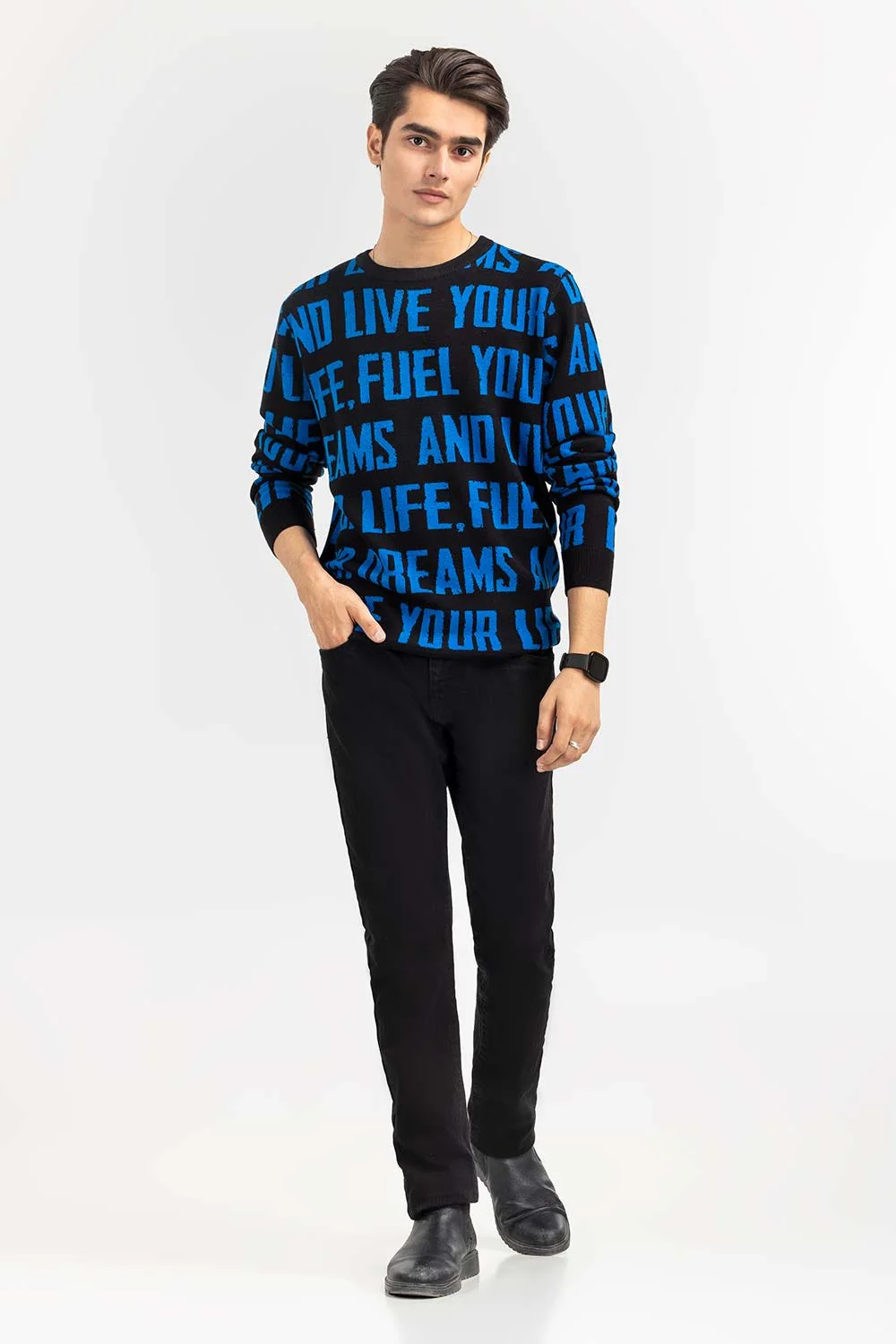 Black Text Crew Neck Sweater - Image 3