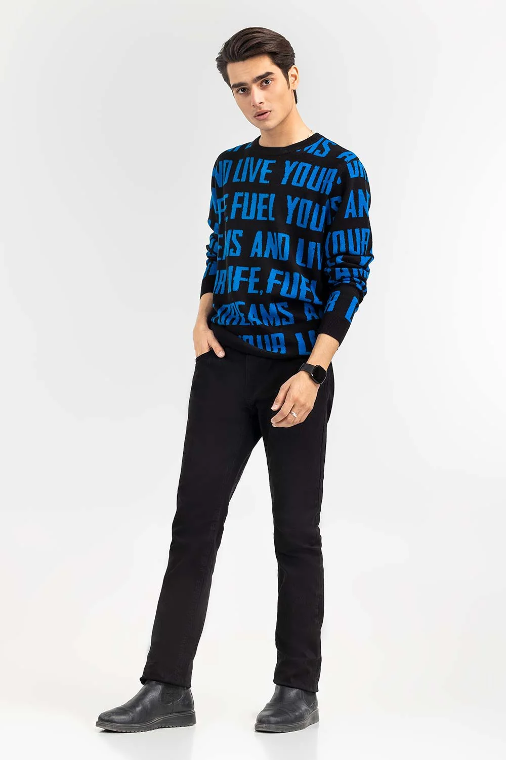 Black Text Crew Neck Sweater - Image 4