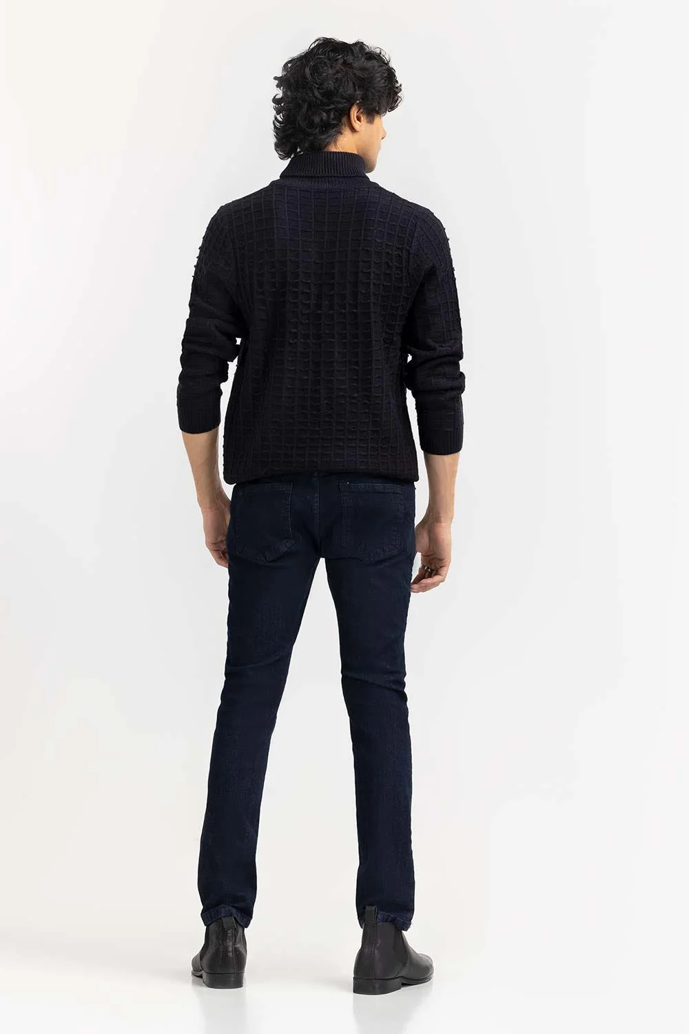 Black Textured Turtle Neck Sweater - Image 6