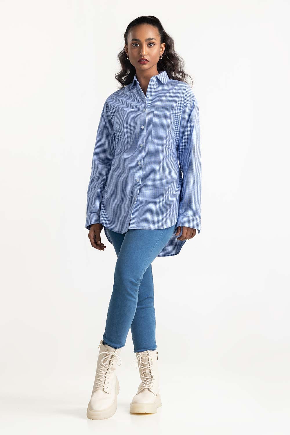 Blue Checkered Button Down Casual Shirt - Image 2