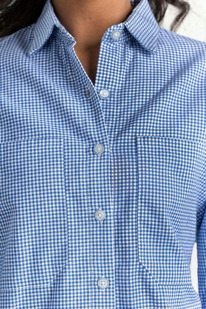 Blue Checkered Button Down Casual Shirt - Image 4