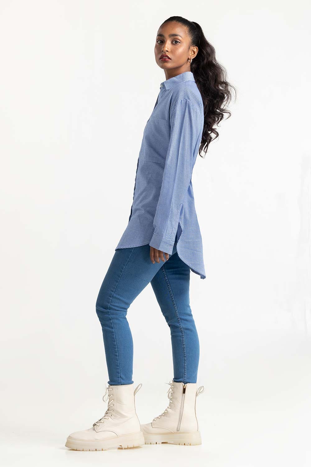 Blue Checkered Button Down Casual Shirt - Image 5