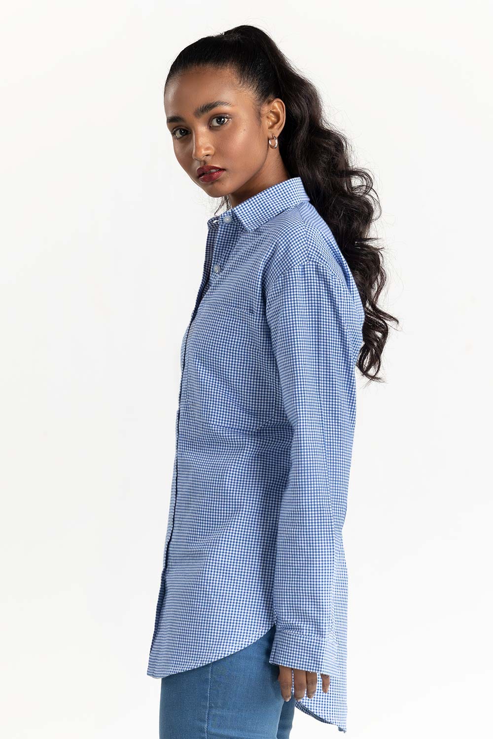 Blue Checkered Button Down Casual Shirt - Image 6