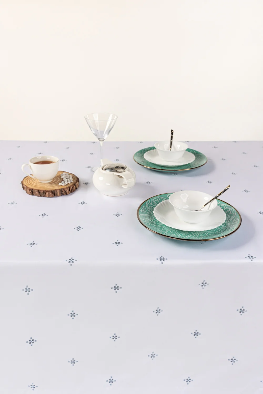 Blue Cross Stitch Embroidered Table Cover - Image 2