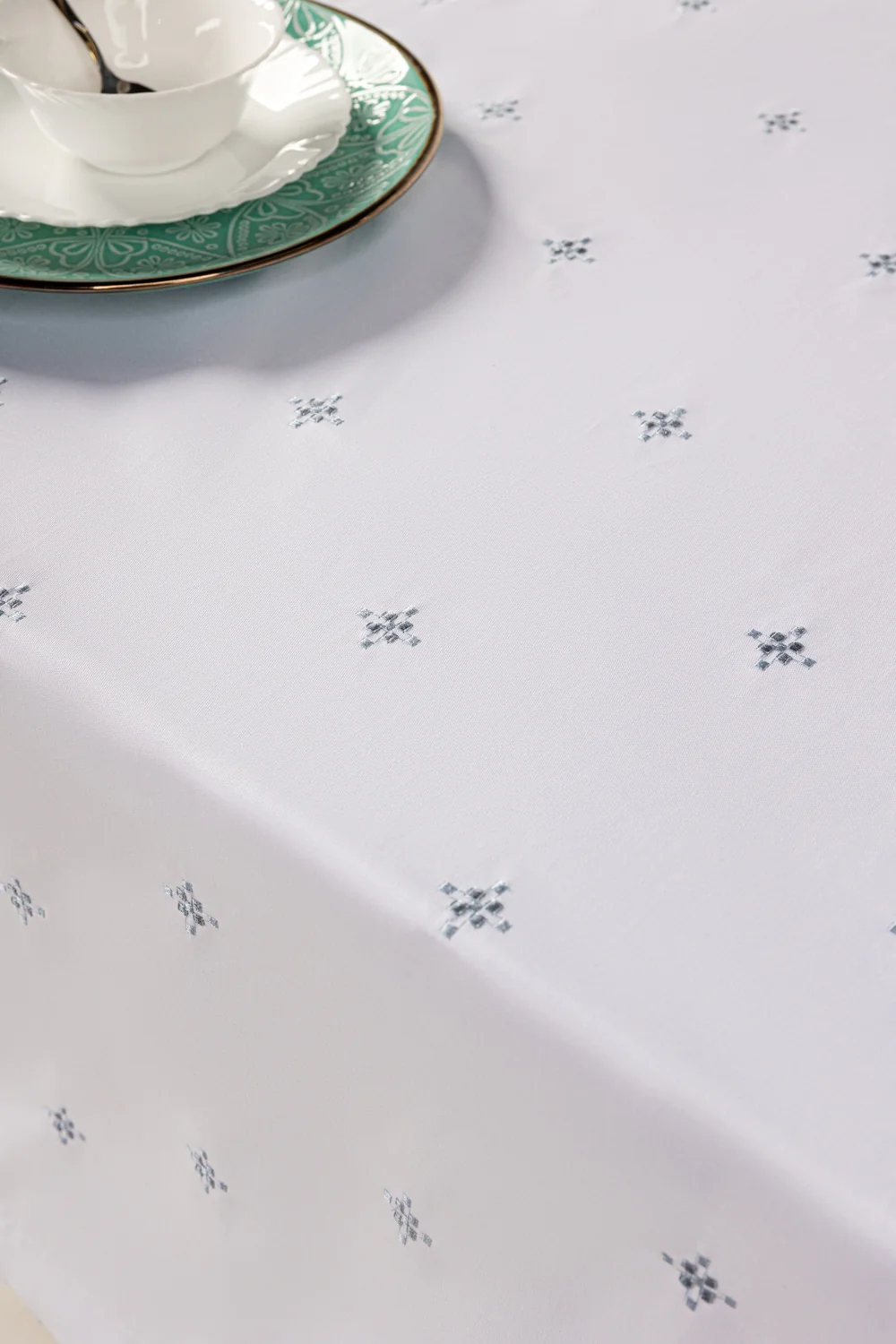 Blue Cross Stitch Embroidered Table Cover - Image 3