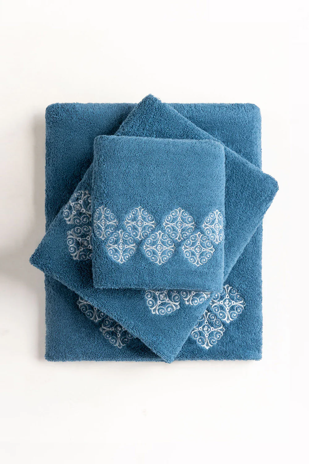 Blue Steel 3 piece Embroidered Towel Set