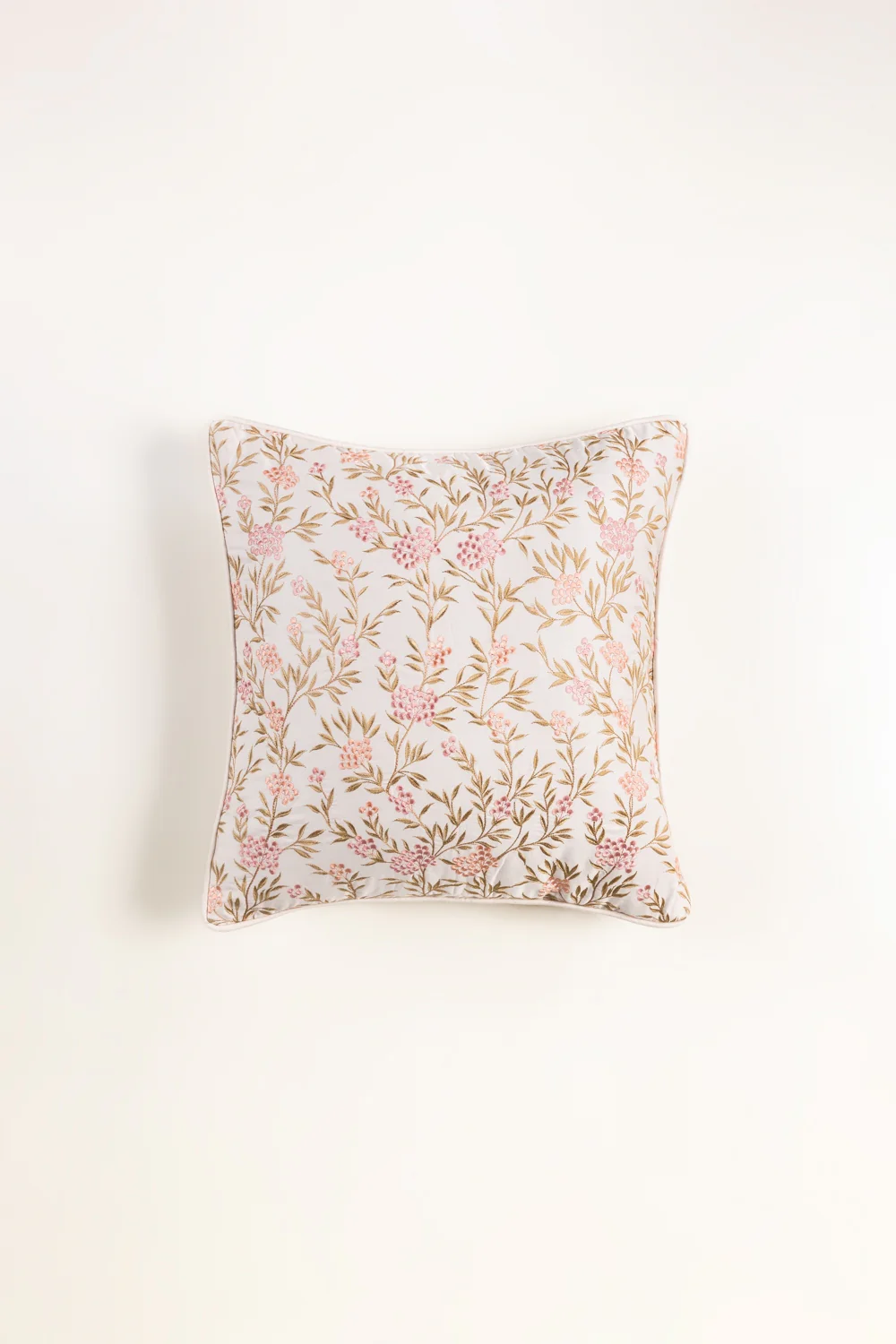 Butter Cream T-400 Embroidered Square Cushion Cover