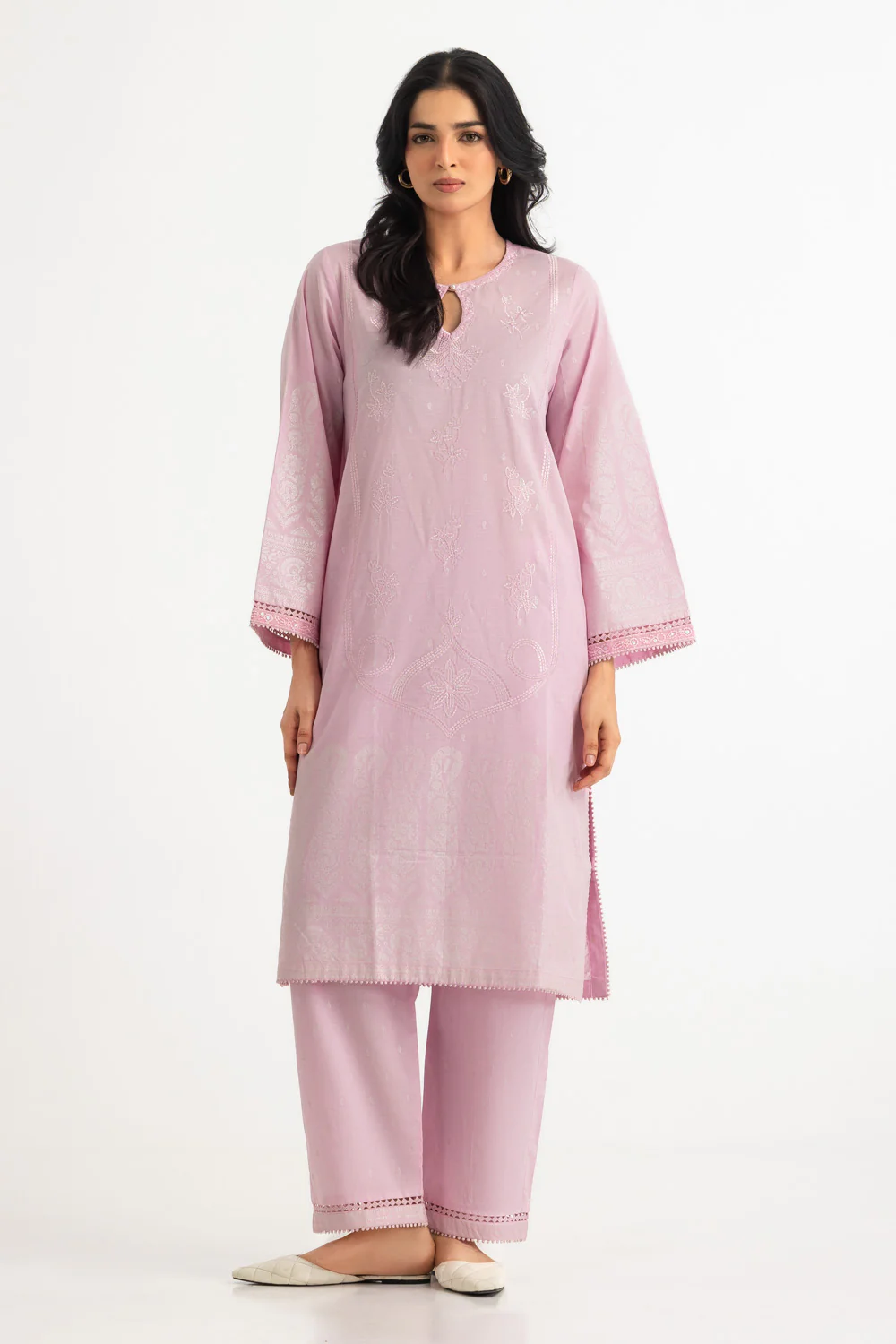 Cambric Block Printed Co-Ord Set With Embroidered