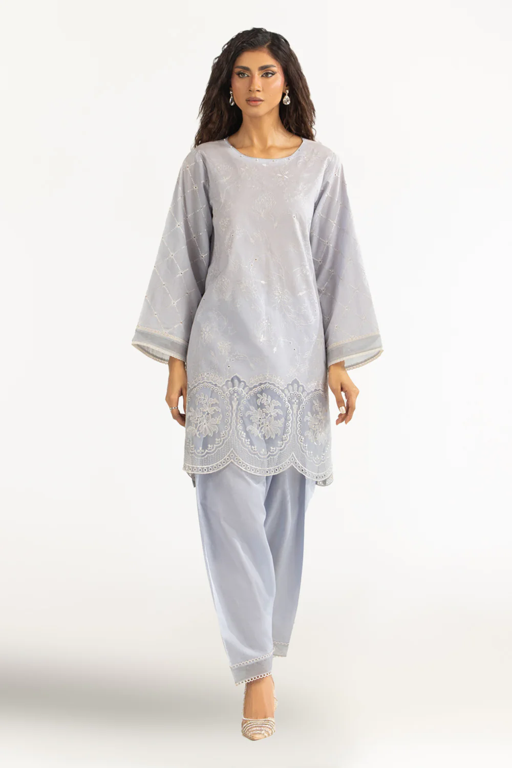 Cambric Embroidered Co-Ord Set