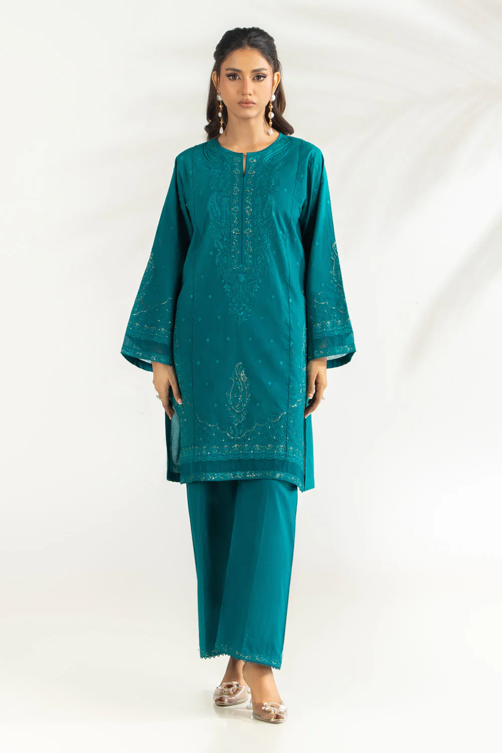 Cambric Embroidered Co-Ord Set