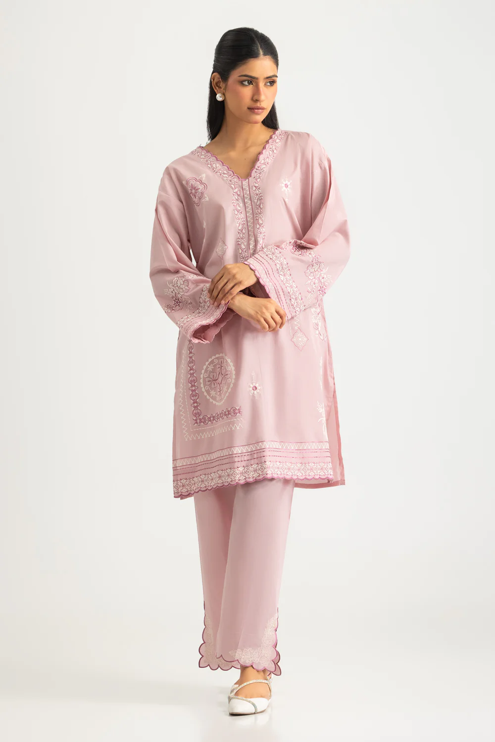 Cambric Embroidered Co-Ord Set