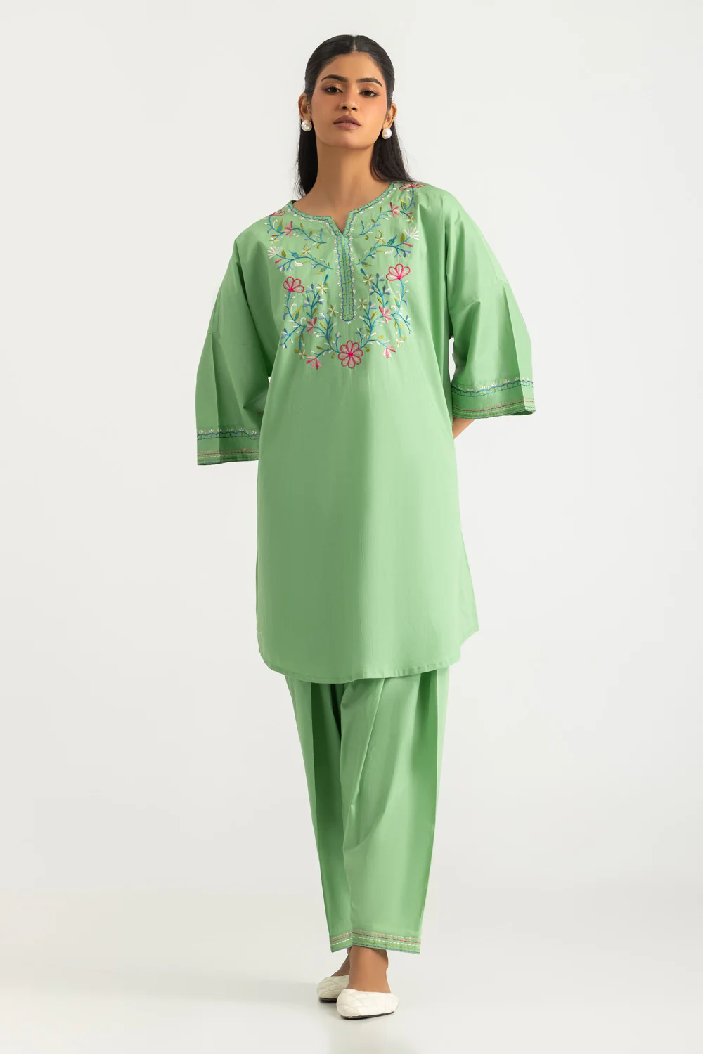 Cambric Embroidered Co-Ord Set