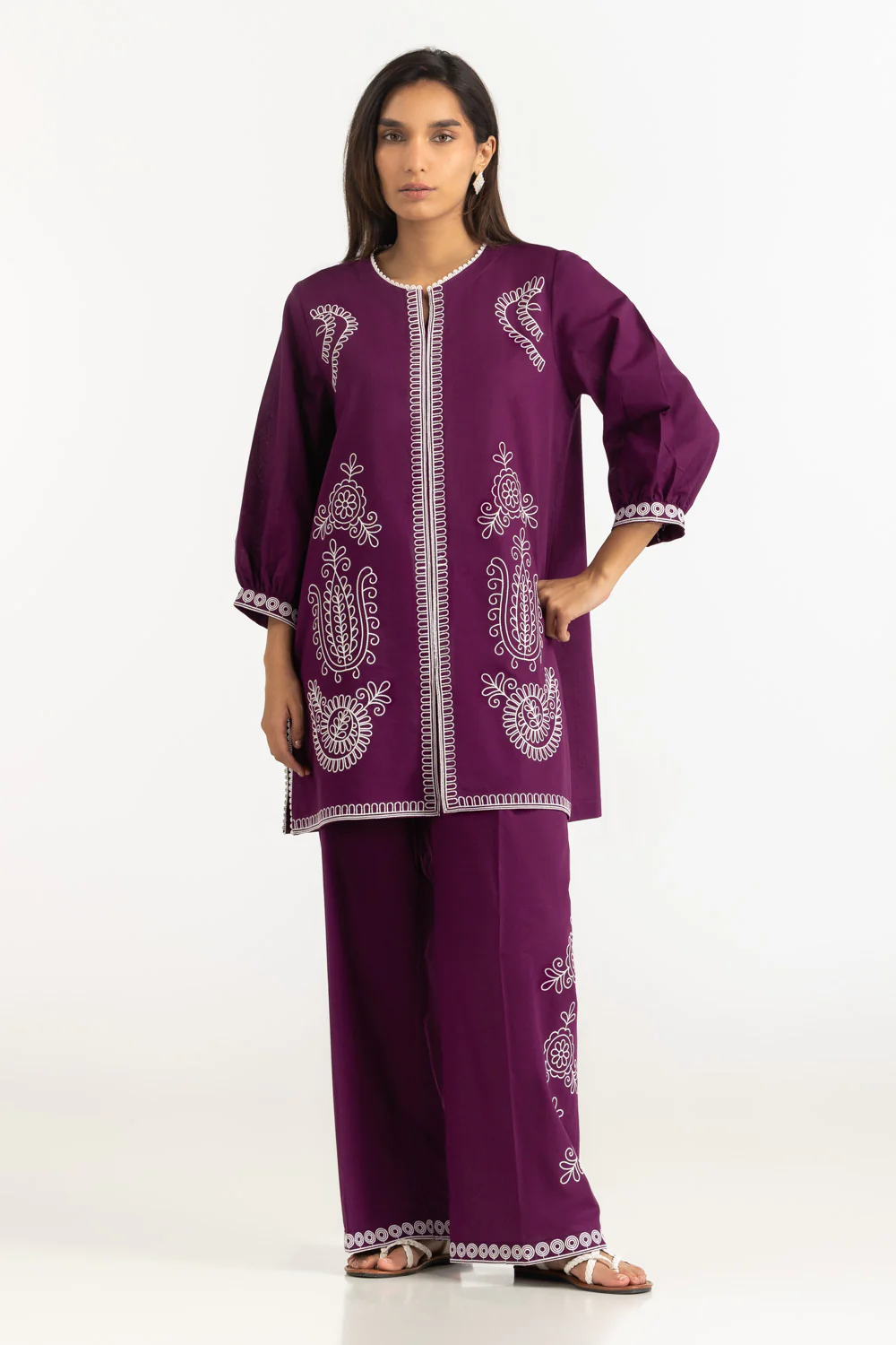 Cambric Embroidered Co-Ord Set