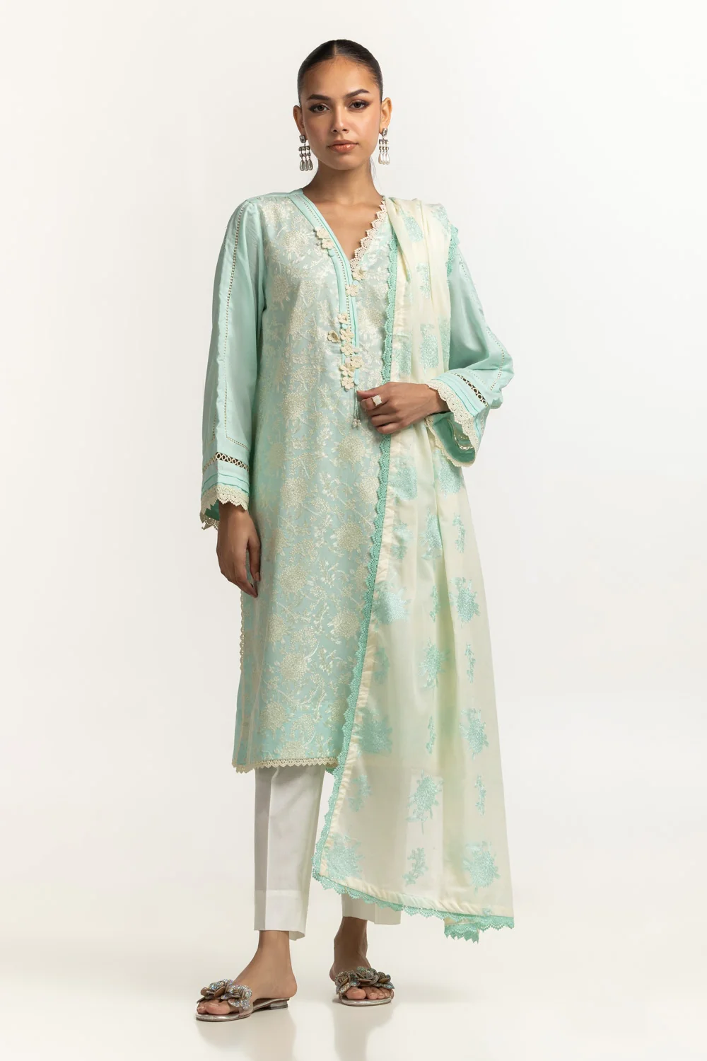 Cambric Embroidered Shirt And Embroidered Dupatta