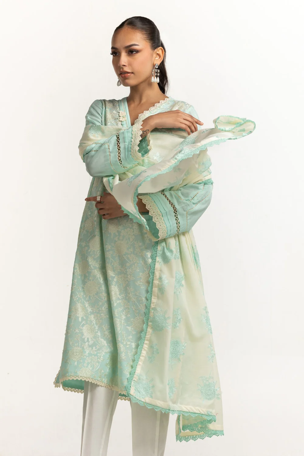 Cambric Embroidered Shirt And Embroidered Dupatta - Image 5