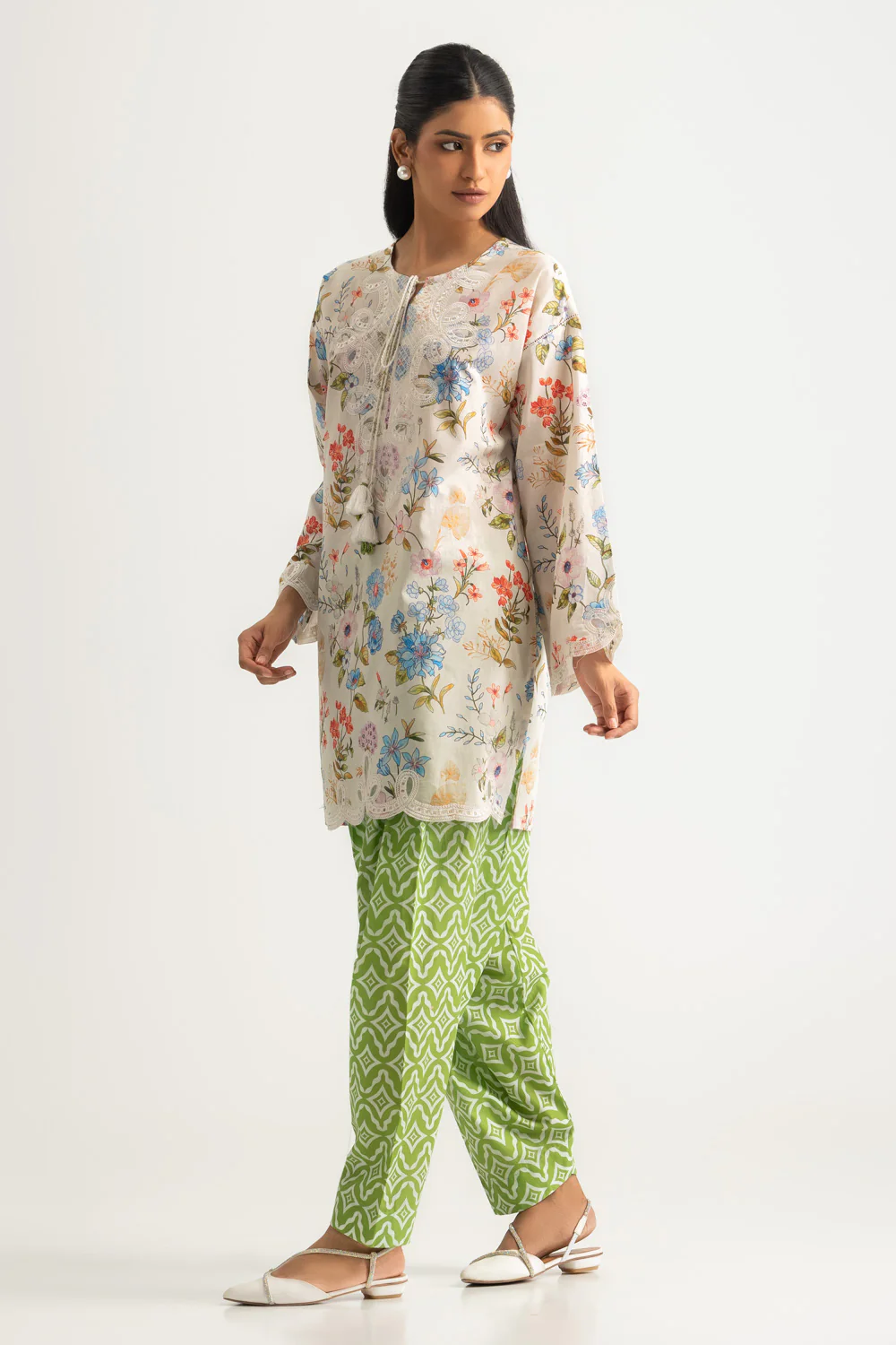 Cambric Printed Co-Ord Set With Embroidered - Image 5