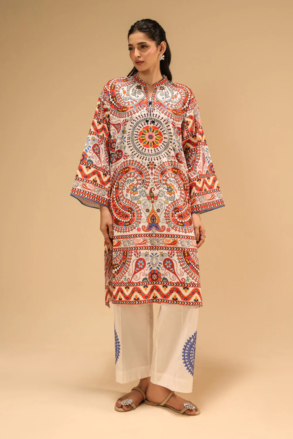 Cambric Printed Co-Ord Set With Embroidered Shirt - Image 3
